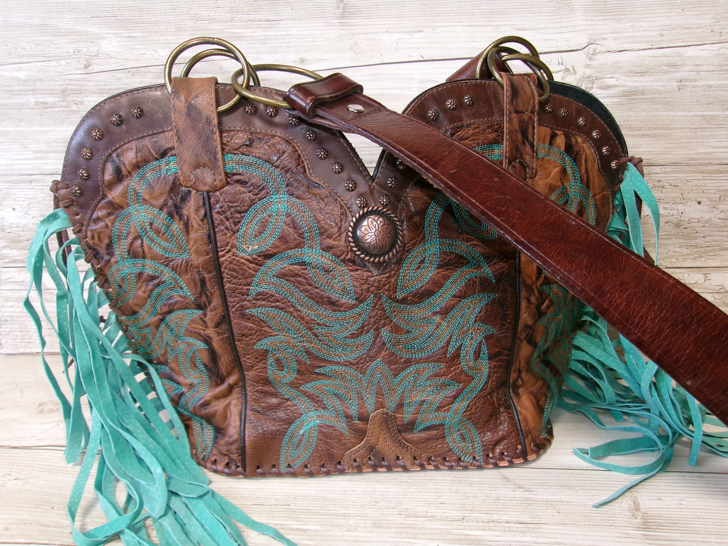 Double Cowboy Boot Purse with Fringe DB350